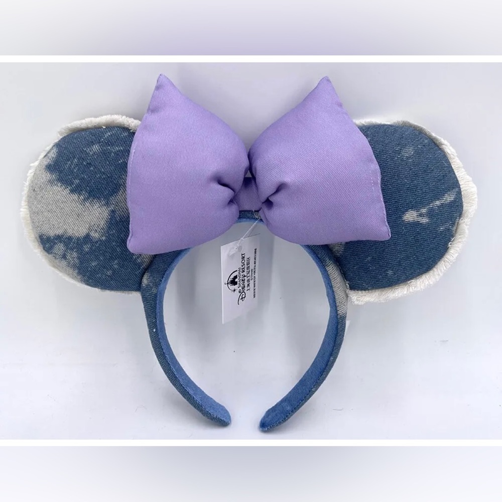 NWT Disney Purple bow Distressed bleach denim Minnie ears